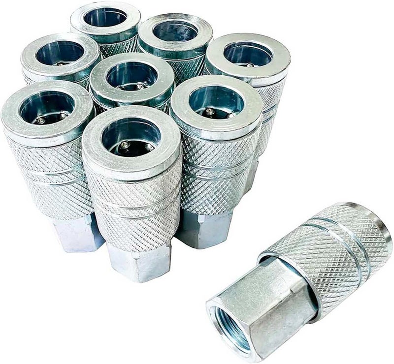 SANFU 3/8 High Flow Air Fittings, 3/8 Inch Flow Size, Industrial M-Type Coupler, 3/8 Inch Female Threads Size, Steel Material, 300PSI, 9 Pieces Air Compressor Accessories Fittings - Image 1